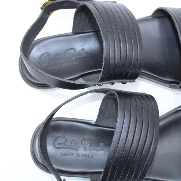 Carlo Pera Double Strap Black Leather Italian Sandals Size 39 - Picture 2 of 8